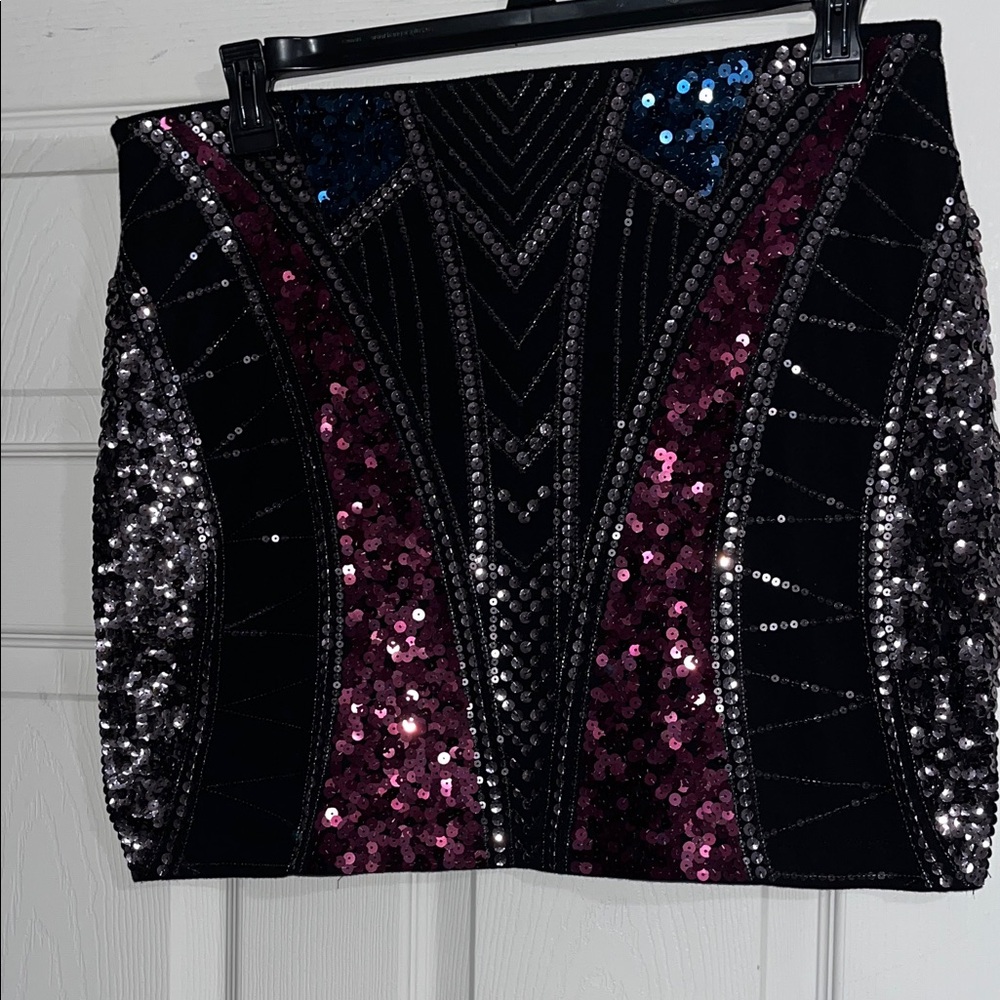 Express Black and Purple Sequin Pencil Skirt